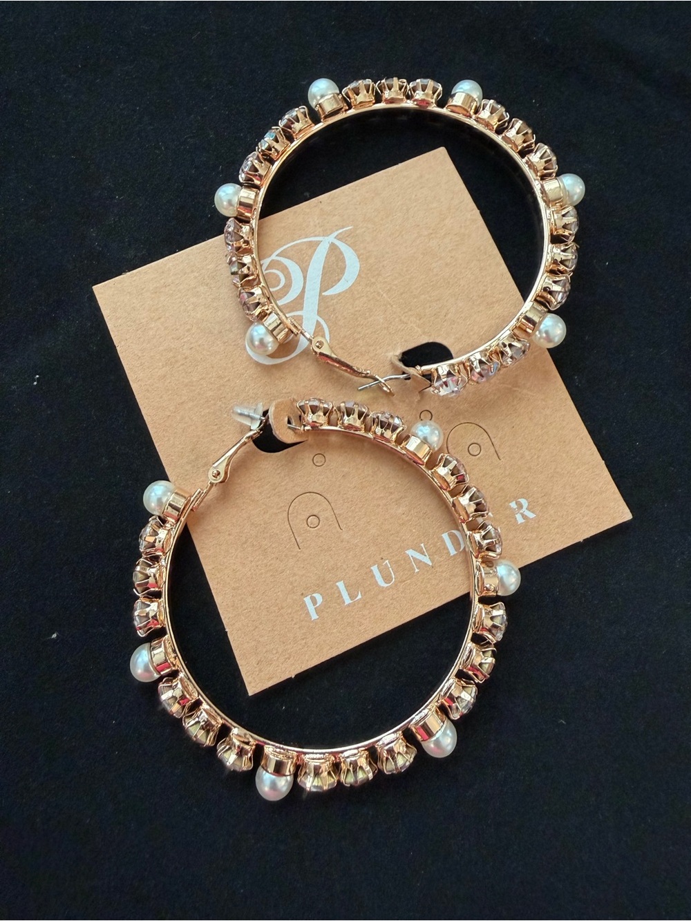 NWT. Plunder Rose Gold Hoop Earrings with Pearlescent Accents - Picture 2 of 3